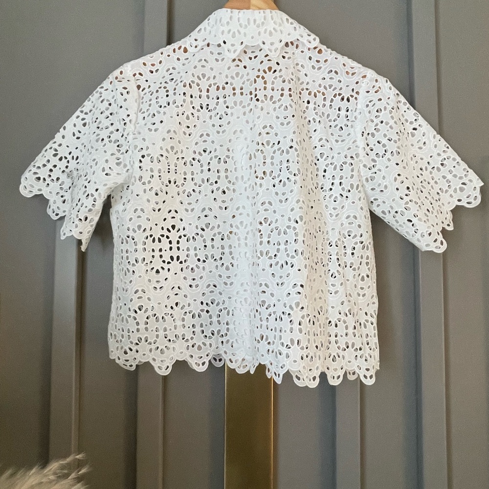 FRAME Eyelet Lace Short-Sleeve Button-Up Blouse – White, Size S NWOT - Picture 6 of 6